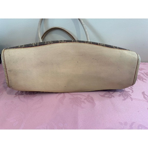 Vintage Dooney & Bourke Satchel Bag DB Monogram Tan Leather Trimmed Zip Top - Picture 10 of 10